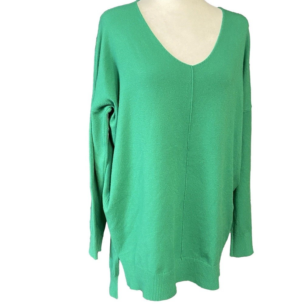 Dreamers Green Tunic Sweater Womens S/M Cotton Rayon V Neck Long Sleeve T1938
